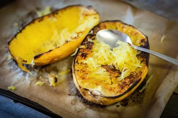 Spaghetti Squash Noodle Bowl with Hot Lime Tomato & Peanut Sauce